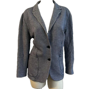 PIAZZA SEMPIONE blue / white fitted / pocketed wool blazer SZ 50 made in Italy .